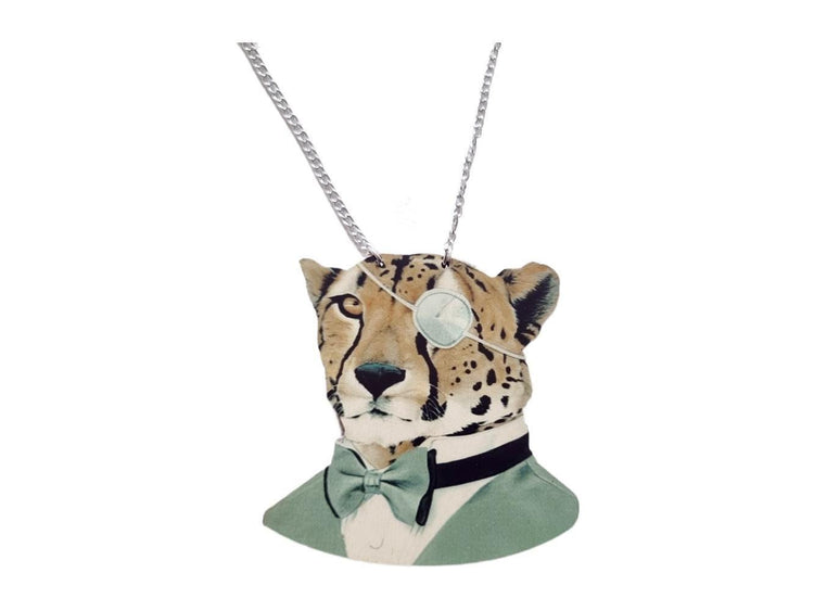 Cheetah Portrait Pendant Necklace: Funky Wooden Animal Jewelry