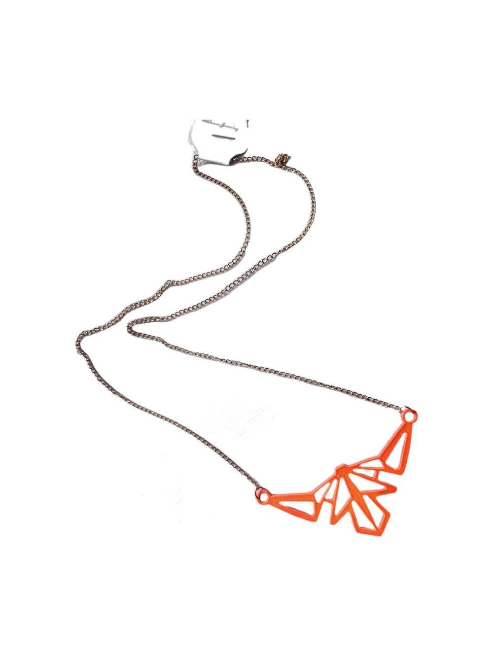 Neon Orange Enamel Triangle Necklace: Geometric Origami Pendant
