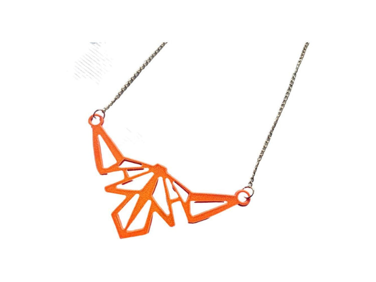 Neon Orange Enamel Triangle Necklace: Geometric Origami Pendant