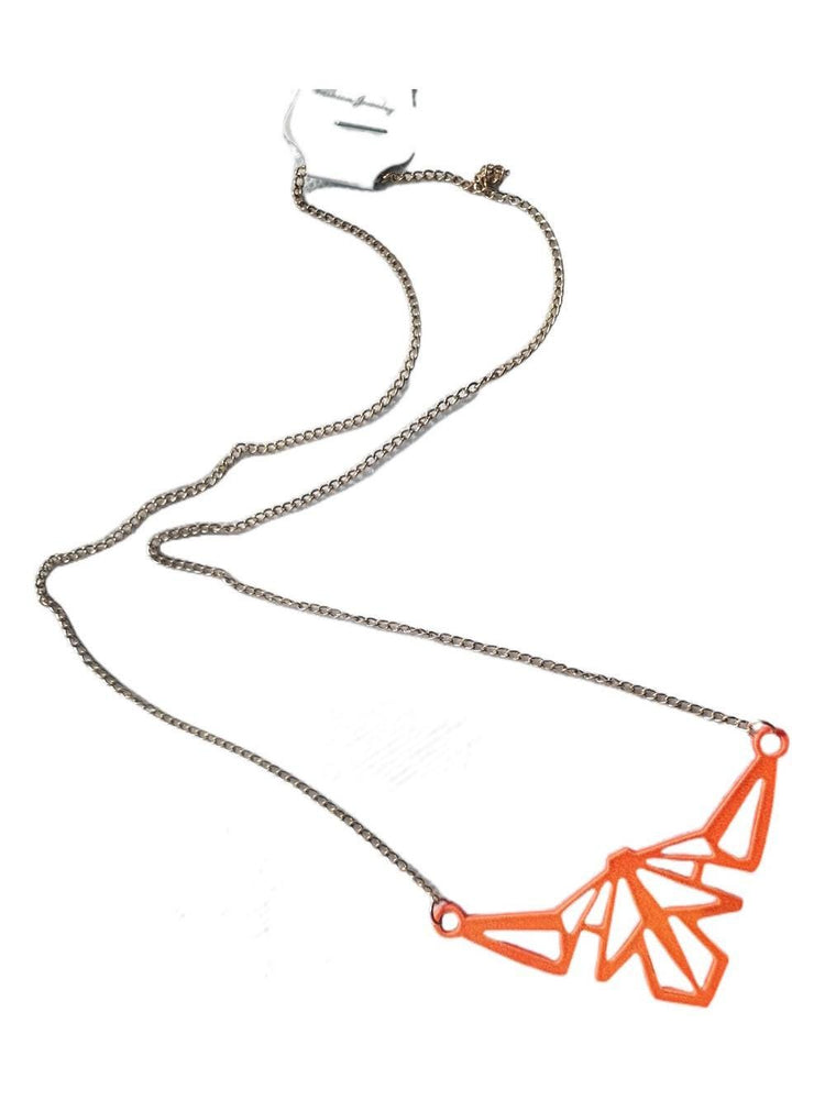 Neon Orange Enamel Triangle Necklace: Geometric Origami Pendant
