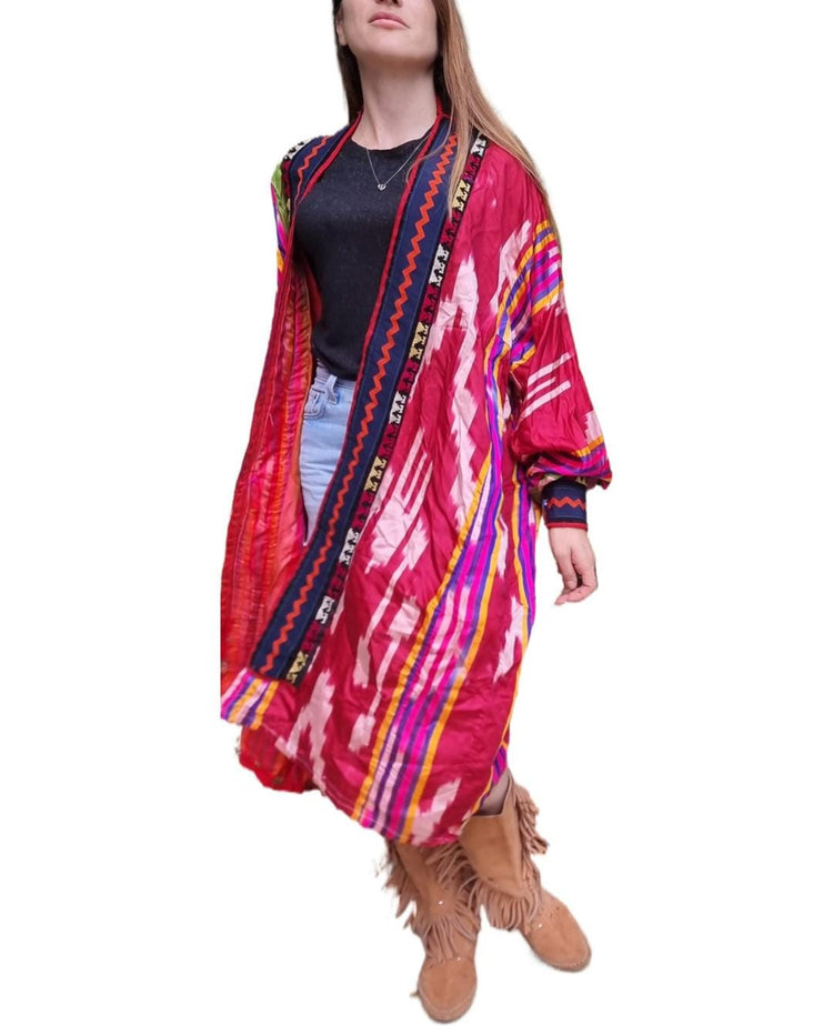 Vintage Moroccan Kimono – Embroidered Berber Jacket, Boho Duster Coat, Hippie Festival Layering Piece