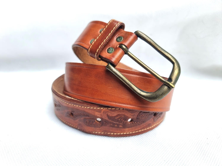 Tooled Leather Belt: 70s Vintage Floral Western Cowgirl Style