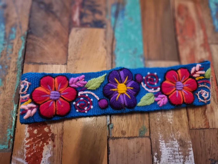 Frida Kahlo Style Headband – Handmade Peruvian Alpaca Wool Floral Hairband