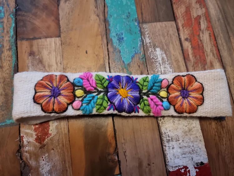Frida Kahlo Style Headband – Handmade Peruvian Alpaca Wool Floral Hairband