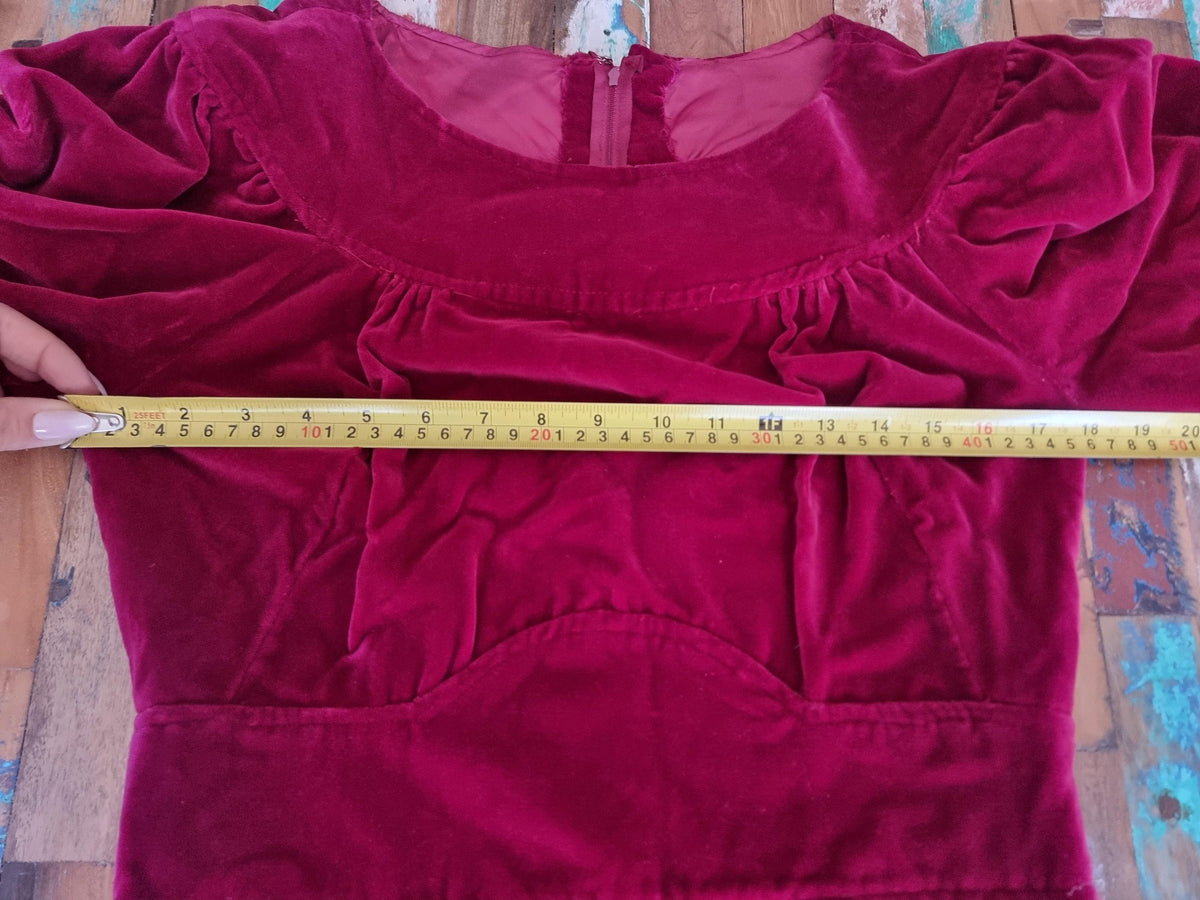 Burgundy Velvet Maxi Dress: Short Sleeve Christmas Evening Gown