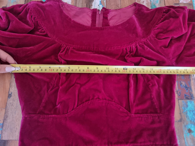 Burgundy Velvet Maxi Dress: Short Sleeve Christmas Evening Gown