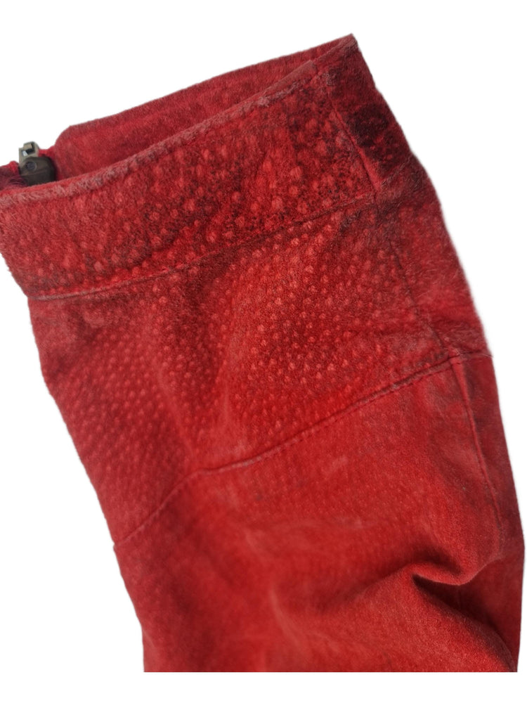 Red Suede Bomber Jacket: 1980s Batwing Sleeve Leather Biker Coat