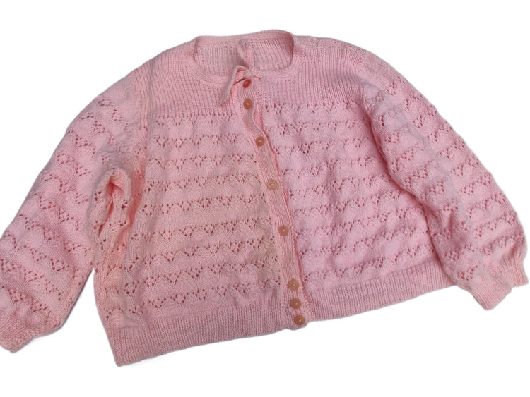Hand-Knit Pink Babydoll Cardigan: 1950s Granny Y2K Sweater