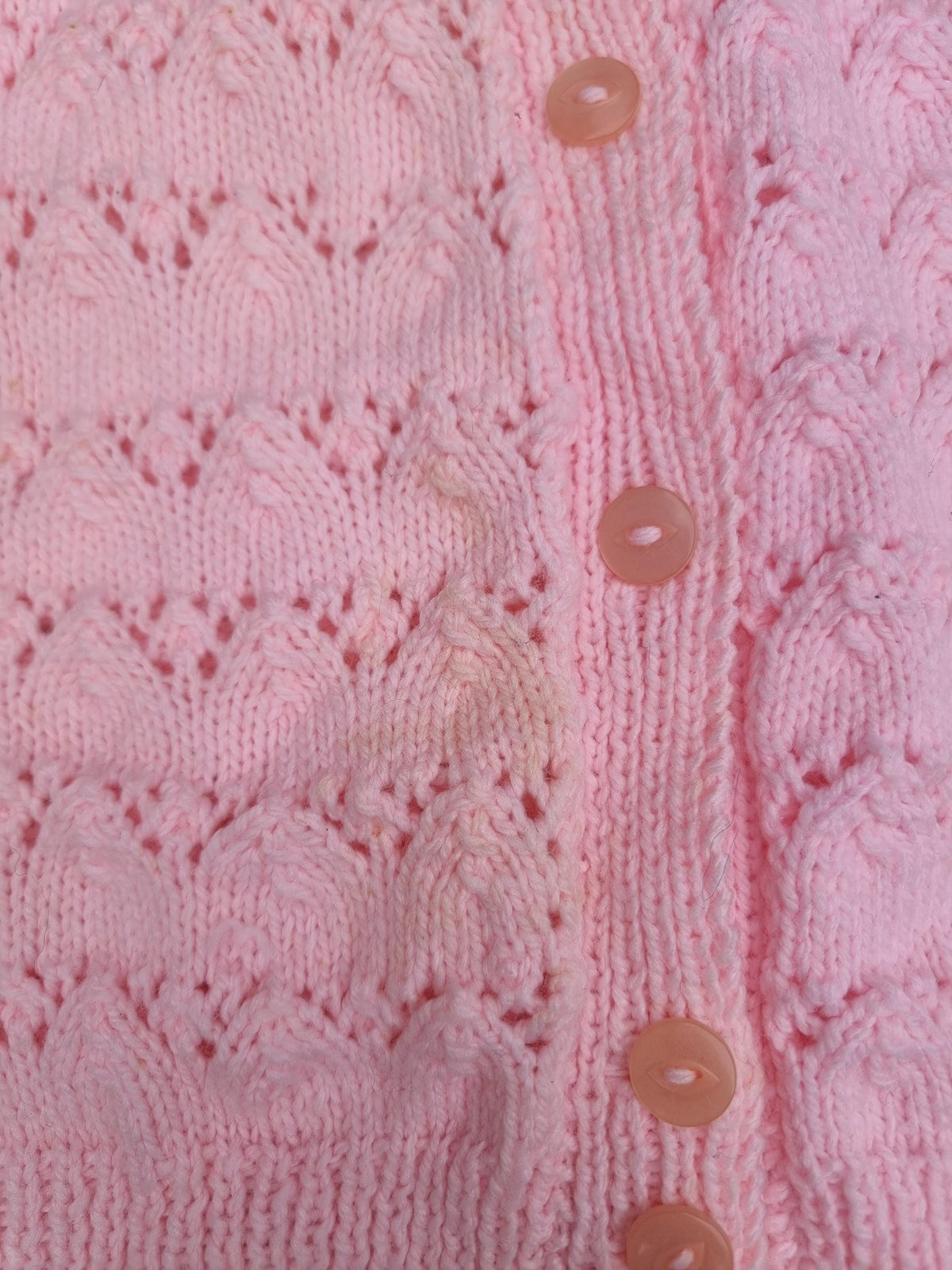 Hand-Knit Pink Babydoll Cardigan: 1950s Granny Y2K Sweater