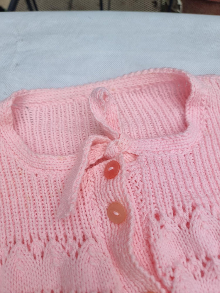 Hand-Knit Pink Babydoll Cardigan: 1950s Granny Y2K Sweater