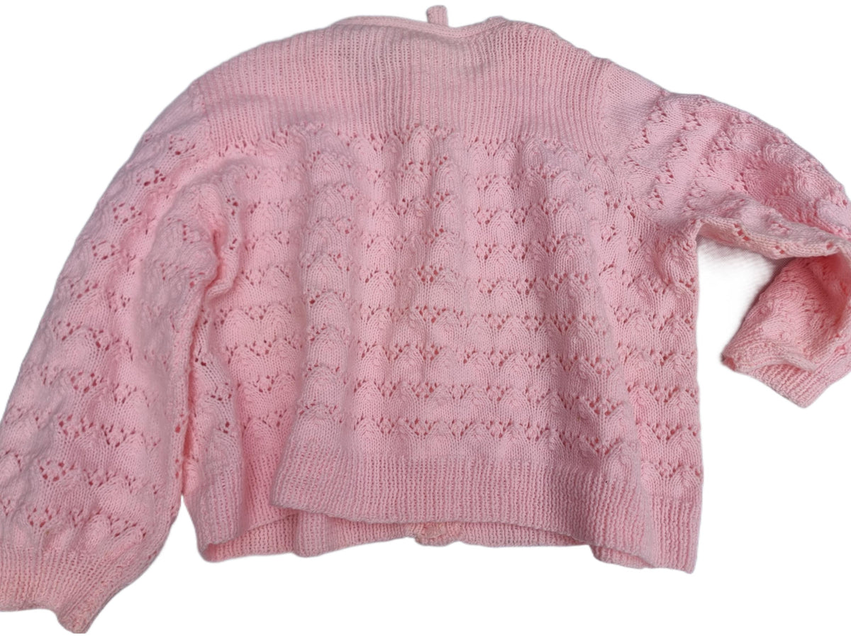 Hand-Knit Pink Babydoll Cardigan: 1950s Granny Y2K Sweater