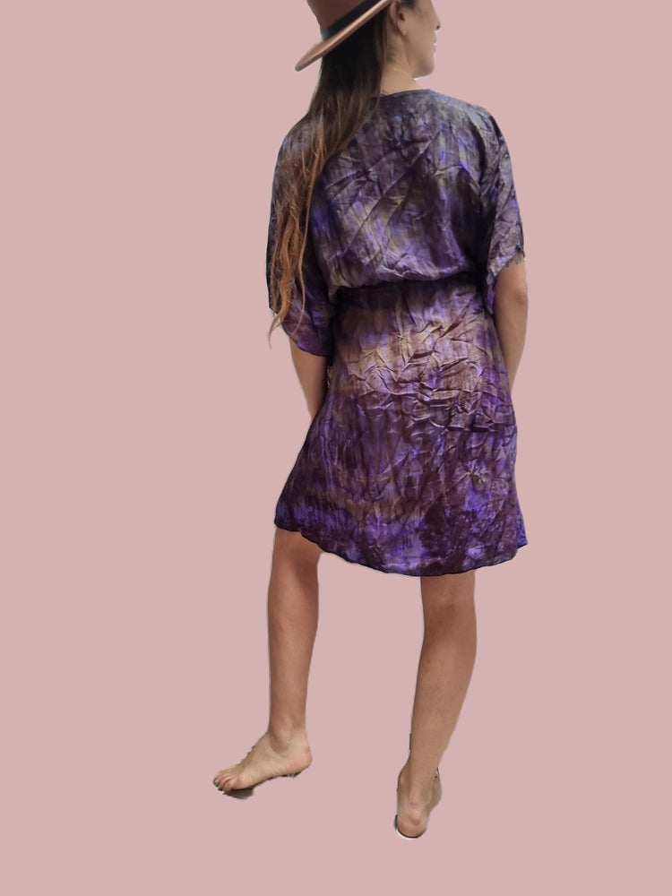 Tie Dye Silk Kaftan Dress: Boho Beach Cover-Up, Adjustable Fit