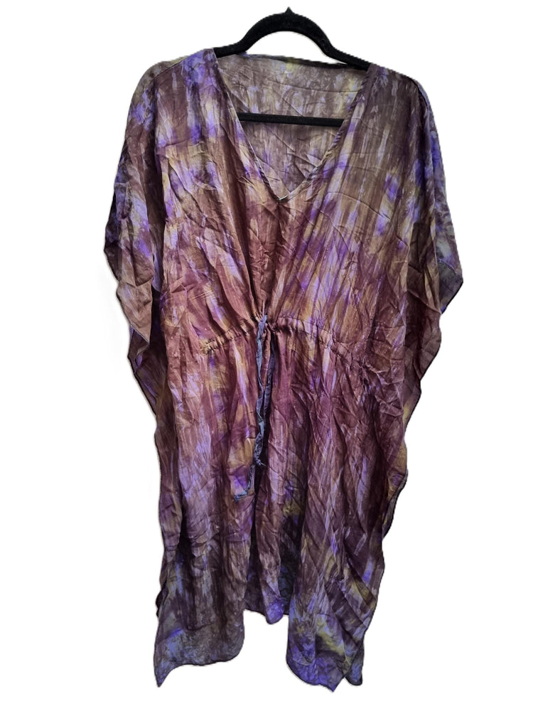 Tie Dye Silk Kaftan Dress: Boho Beach Cover-Up, Adjustable Fit