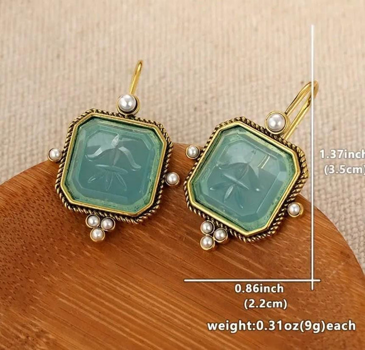 Intaglio Crystal Drop Earrings: Vintage Pearl, Brass, Art Deco