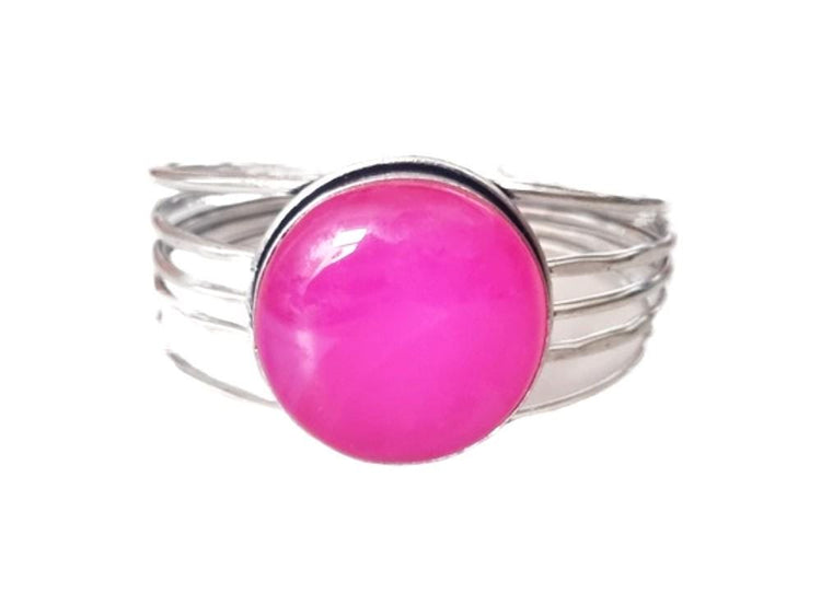Hot Pink Agate Cuff Bracelet: Sterling Silver Plated Boho Jewelry