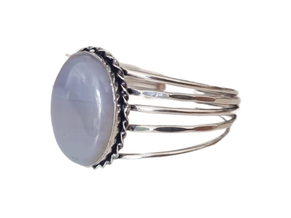 Blue Lace Agate Cuff Bracelet: Sterling Silver Plated Boho Bangle