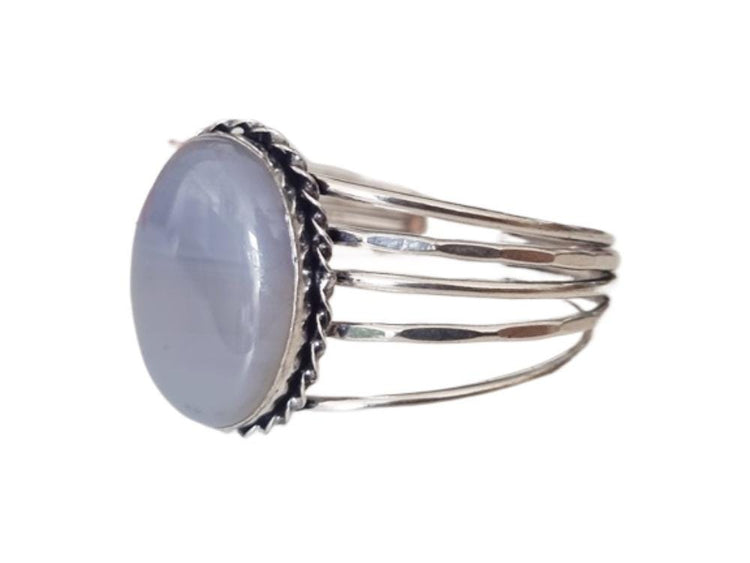 Blue Lace Agate Cuff Bracelet: Sterling Silver Plated Boho Bangle
