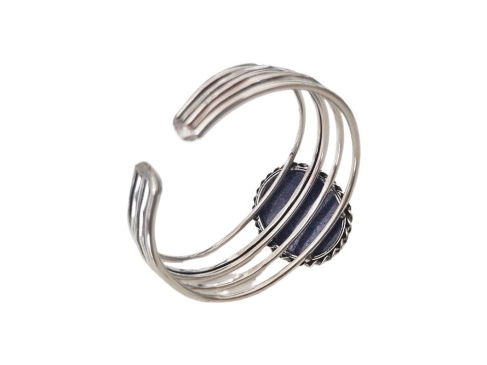 Lapis Lazuli Stone Bangle Bracelet: Sterling Silver Plated Boho Cuff Bracelet