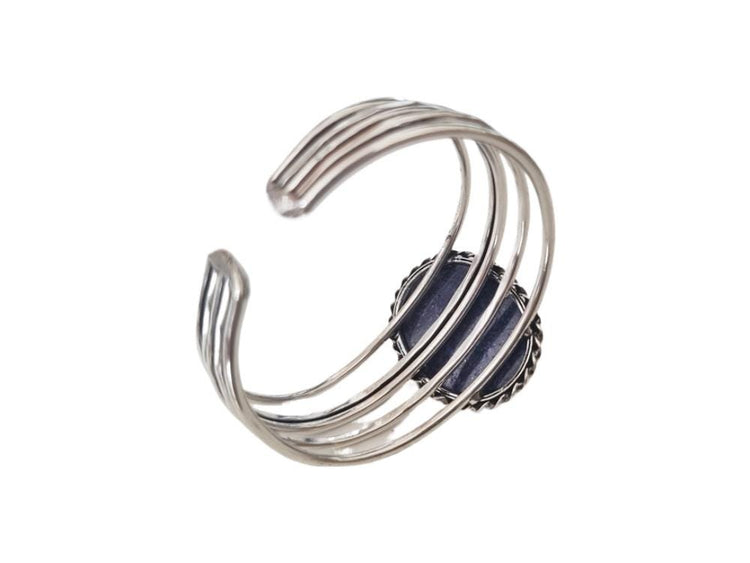 Lapis Lazuli Stone Bangle Bracelet: Sterling Silver Plated Boho Cuff Bracelet