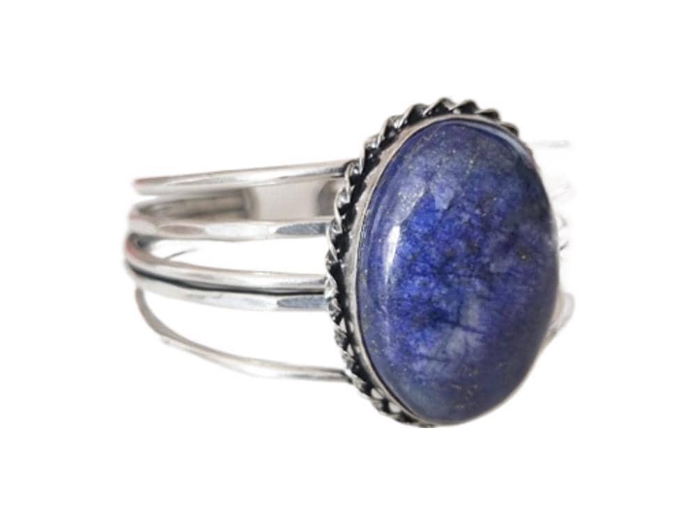 Lapis Lazuli Stone Bangle Bracelet: Sterling Silver Plated Boho Cuff Bracelet