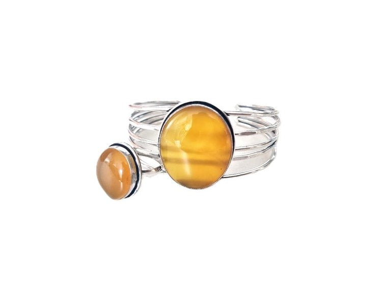 Yellow Agate Sterling Silver Ring: Handmade Boho Statement Jewelry, Size Q