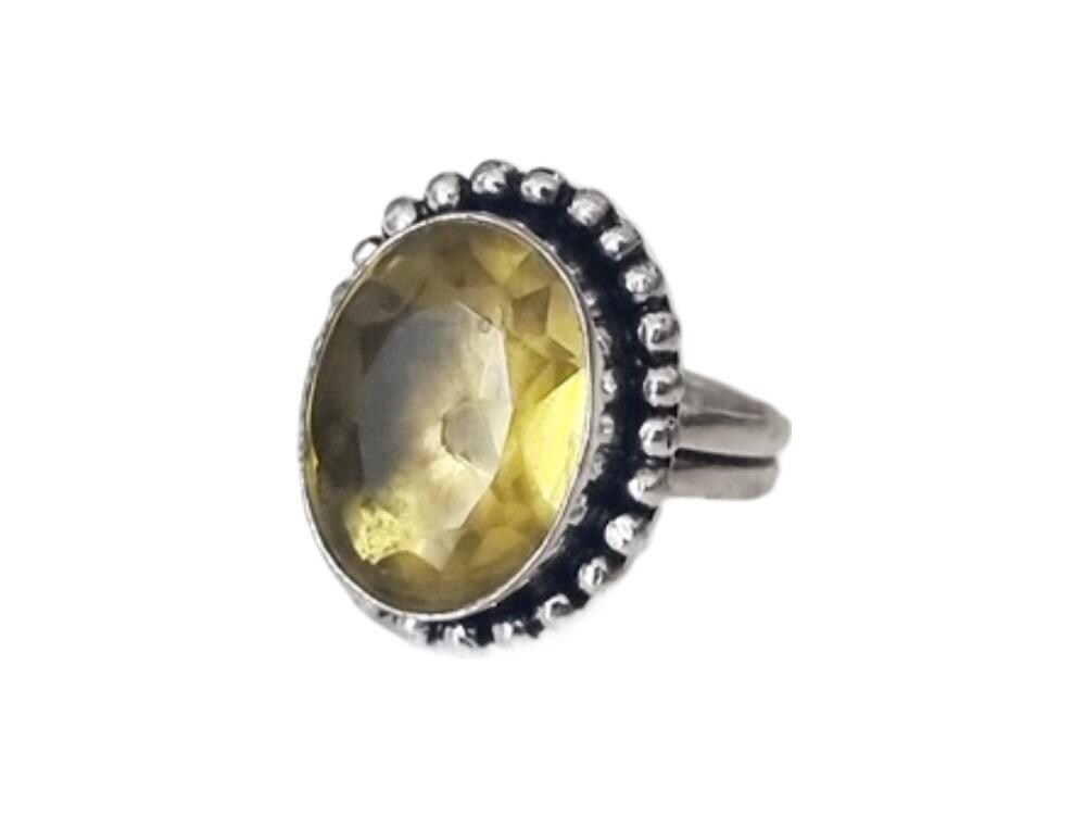 Lemon Quartz Sterling Silver Ring - Handmade Boho Jewelry, UK Size P