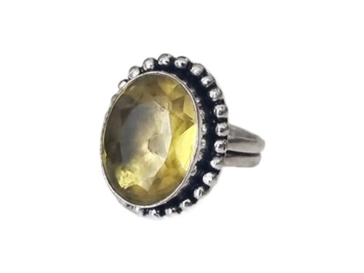 Lemon Quartz Sterling Silver Ring - Handmade Boho Jewelry, UK Size P
