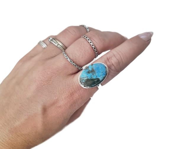 Adjustable Turquoise Sterling Silver Ring: Boho Gemstone Jewelry