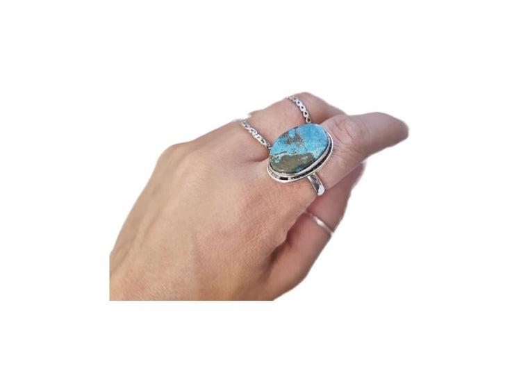 Adjustable Turquoise Sterling Silver Ring: Boho Gemstone Jewelry