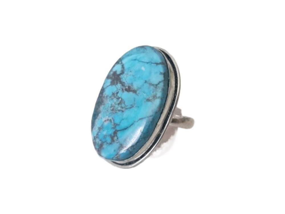 Adjustable Turquoise Sterling Silver Ring: Boho Gemstone Jewelry