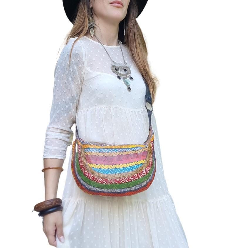 Hand-Painted Leather Shoulder Bag: African Tribal Art, Boho Saddle Bag