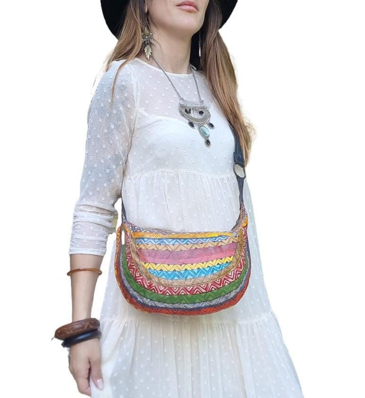 Hand-Painted Leather Shoulder Bag: African Tribal Art, Boho Saddle Bag