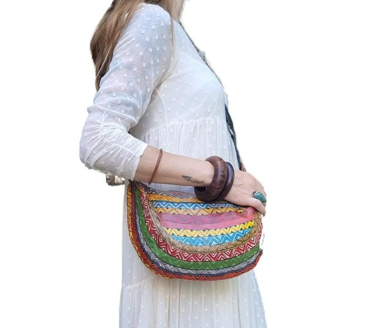 Hand-Painted Leather Shoulder Bag: African Tribal Art, Boho Saddle Bag