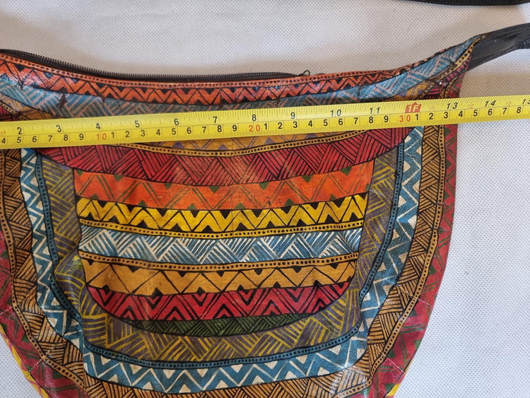 Hand-Painted Leather Shoulder Bag: African Tribal Art, Boho Saddle Bag