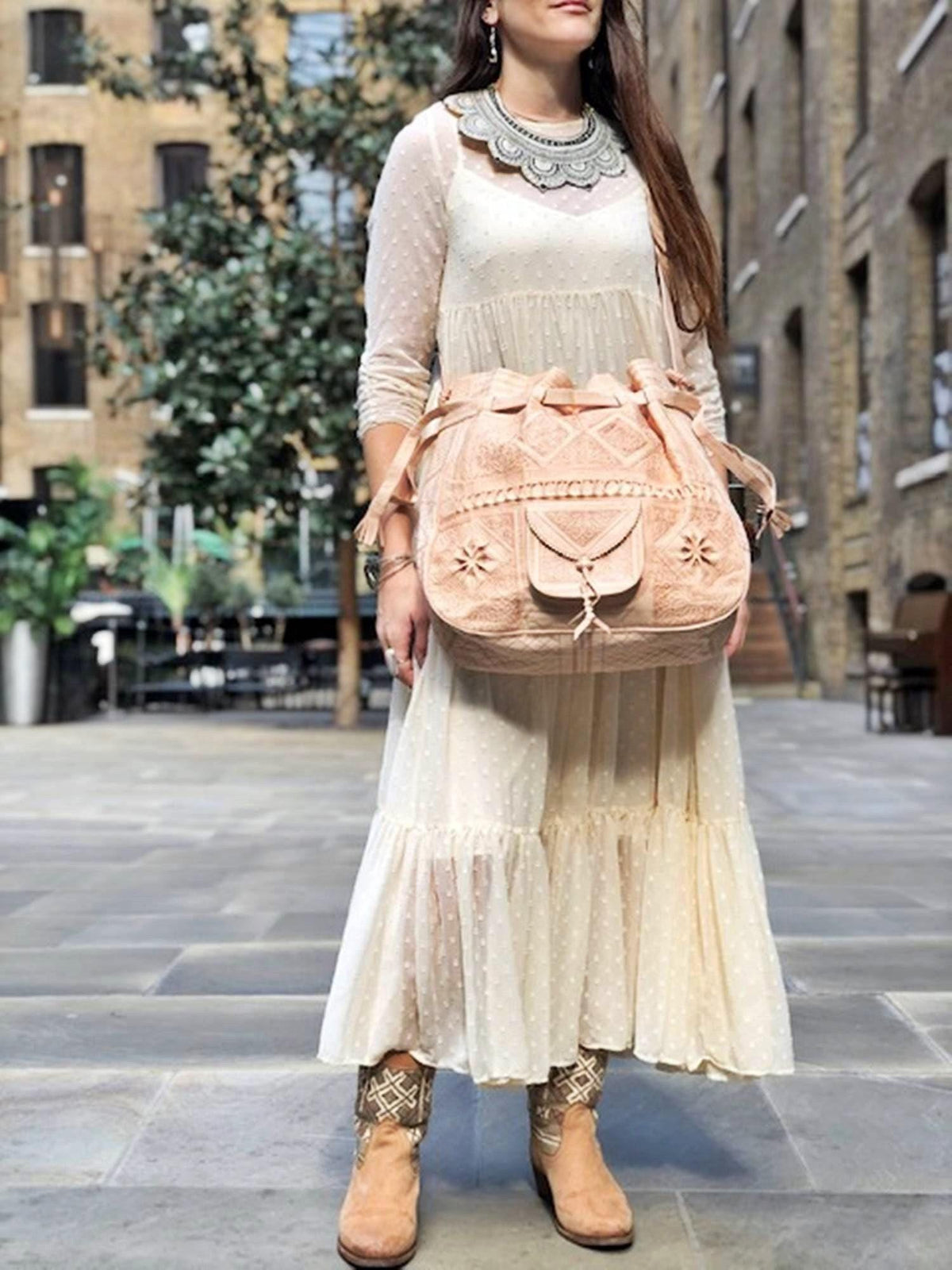 Extra Large Tooled Leather Shoulder Bag: Moroccan Boho Purse