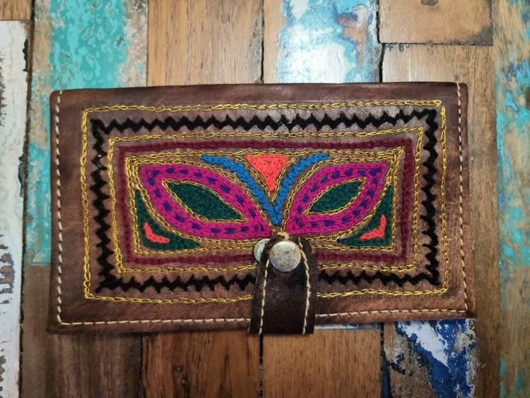 Handmade Embroidered Leather Wallet – Small Boho Coin Purse & Ethnic Women's Wallet