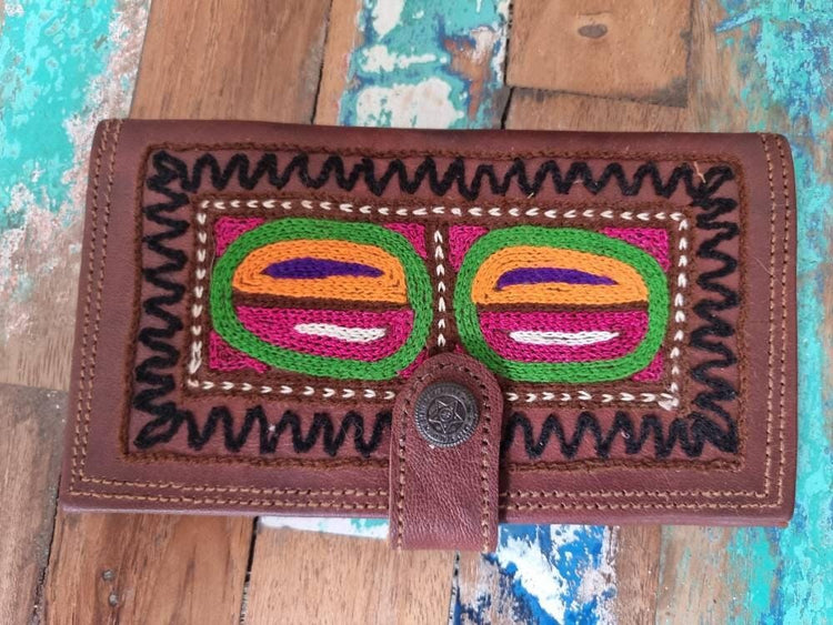 Handmade Embroidered Leather Wallet – Small Boho Coin Purse & Ethnic Women's Wallet