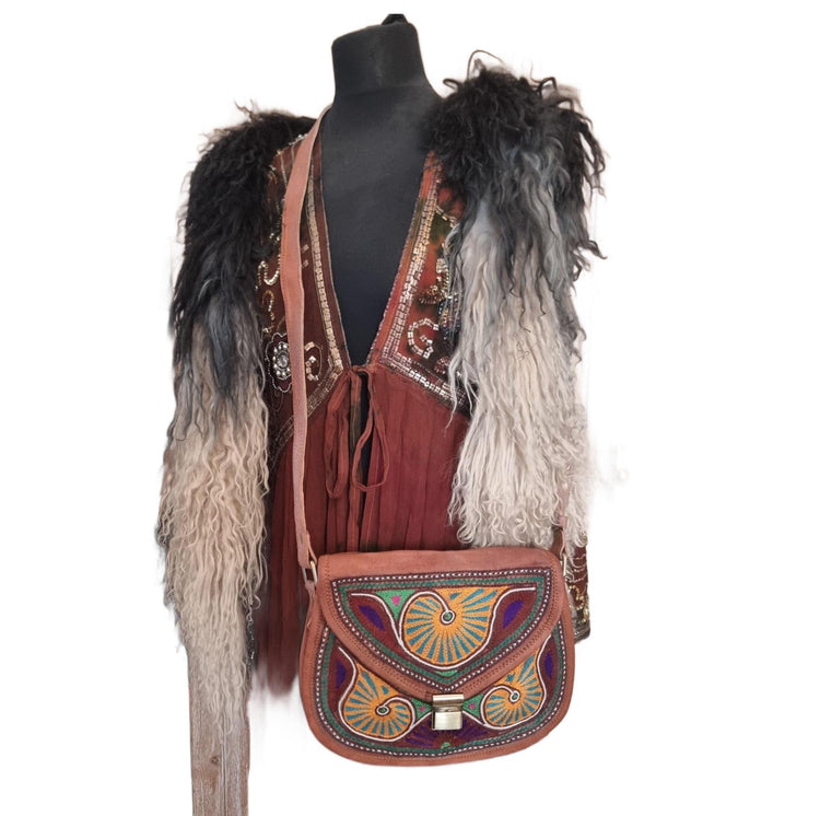 Embroidered Leather Crossbody Bag: Boho Hippie Festival Style