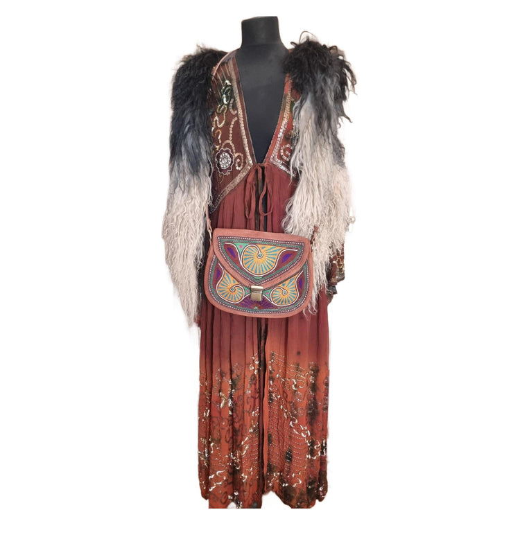 Embroidered Leather Crossbody Bag: Boho Hippie Festival Style