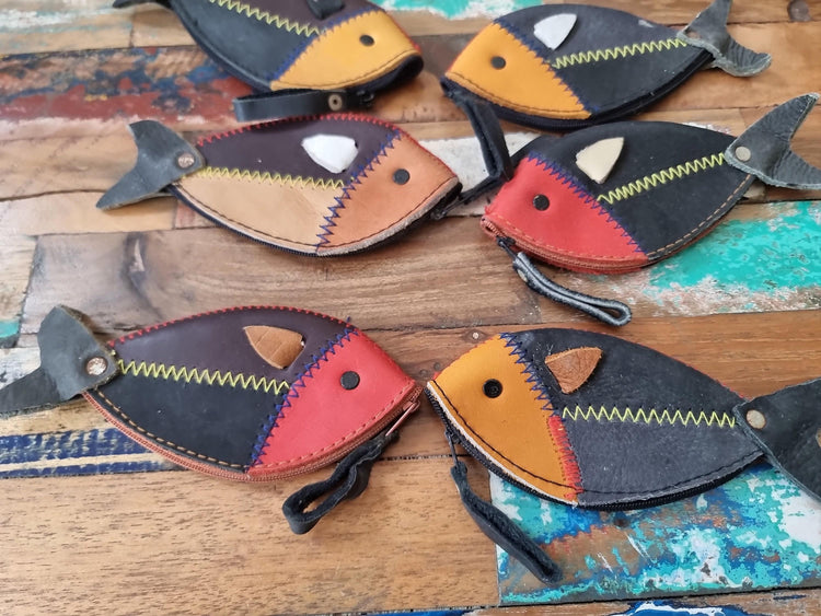 Handmade Fish Leather Coin Purse: Zippered Small Wallet