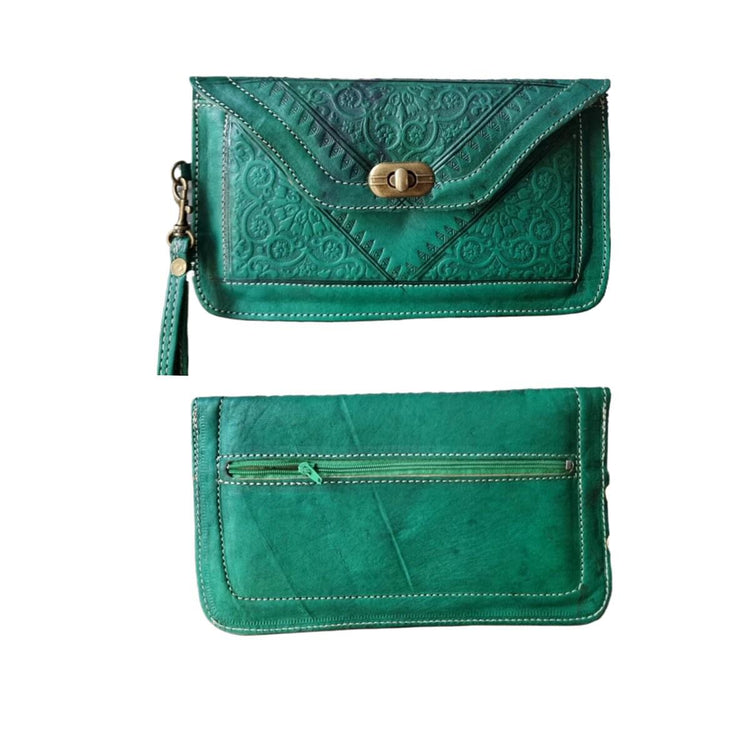 Large Moroccan Leather Shoulder Bag & Wallet Set: Boho Festival Purse