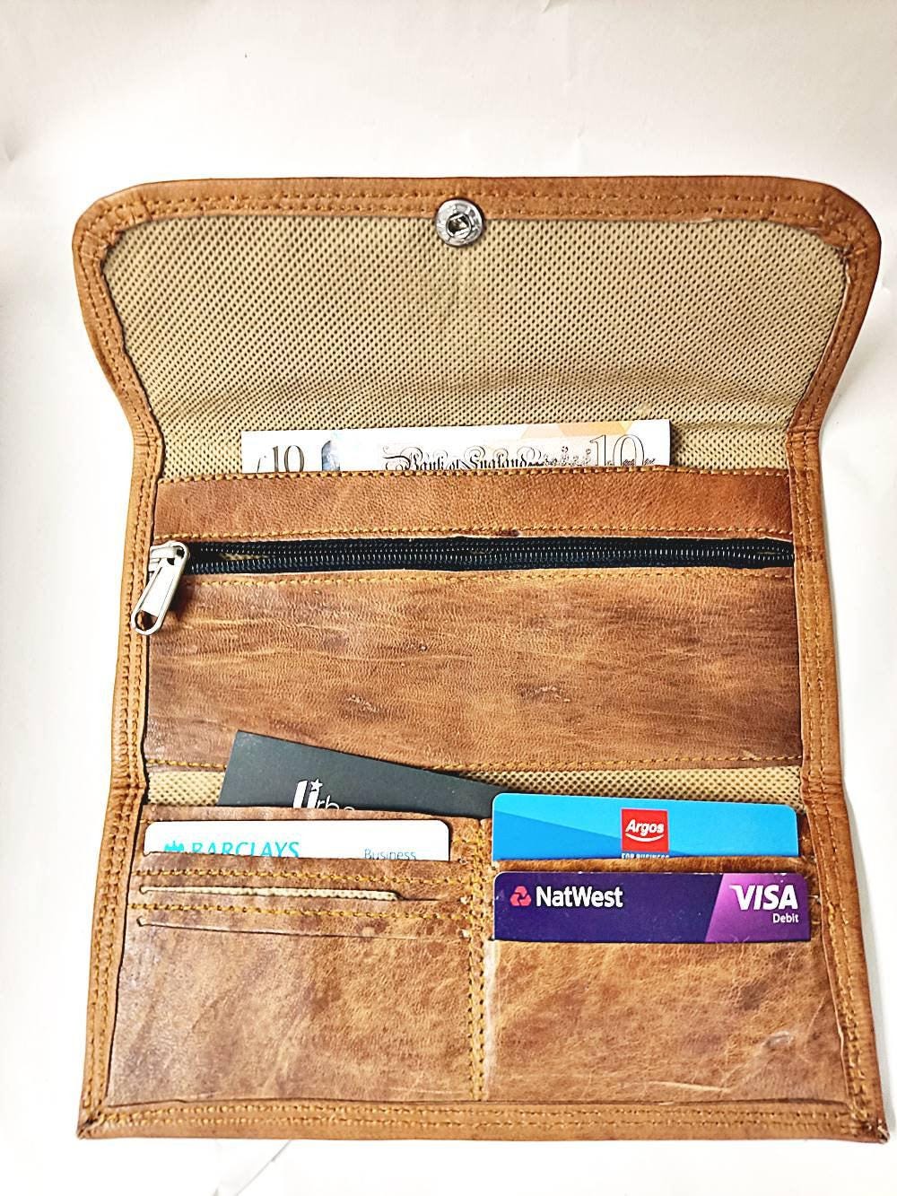 Embroidered Leather Trifold Wallet: Botanical Boho Long Wallet