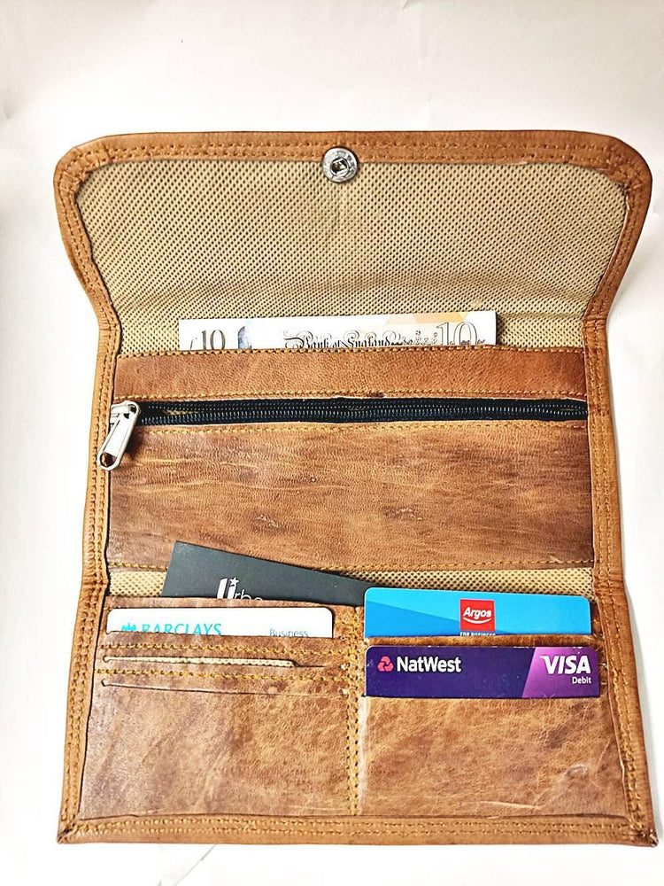 Embroidered Leather Trifold Wallet: Botanical Boho Long Wallet