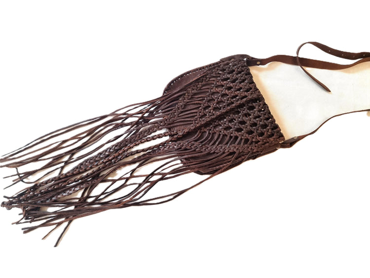 Hand Braided Leather Fringe Crossbody Bag: Vintage Moroccan Boho Purse