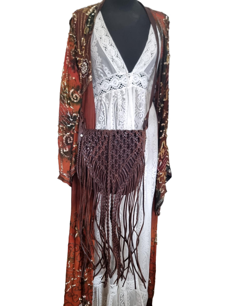 Hand Braided Leather Fringe Crossbody Bag: Vintage Moroccan Boho Purse