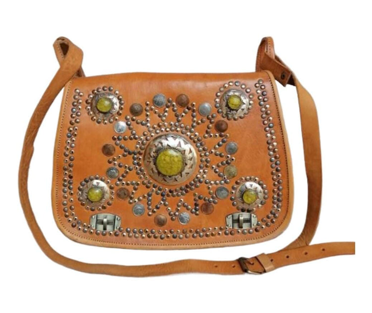 Moroccan Leather Handbag & Wallet Set – Boho Crossbody Purse and Wristlet Gift Set