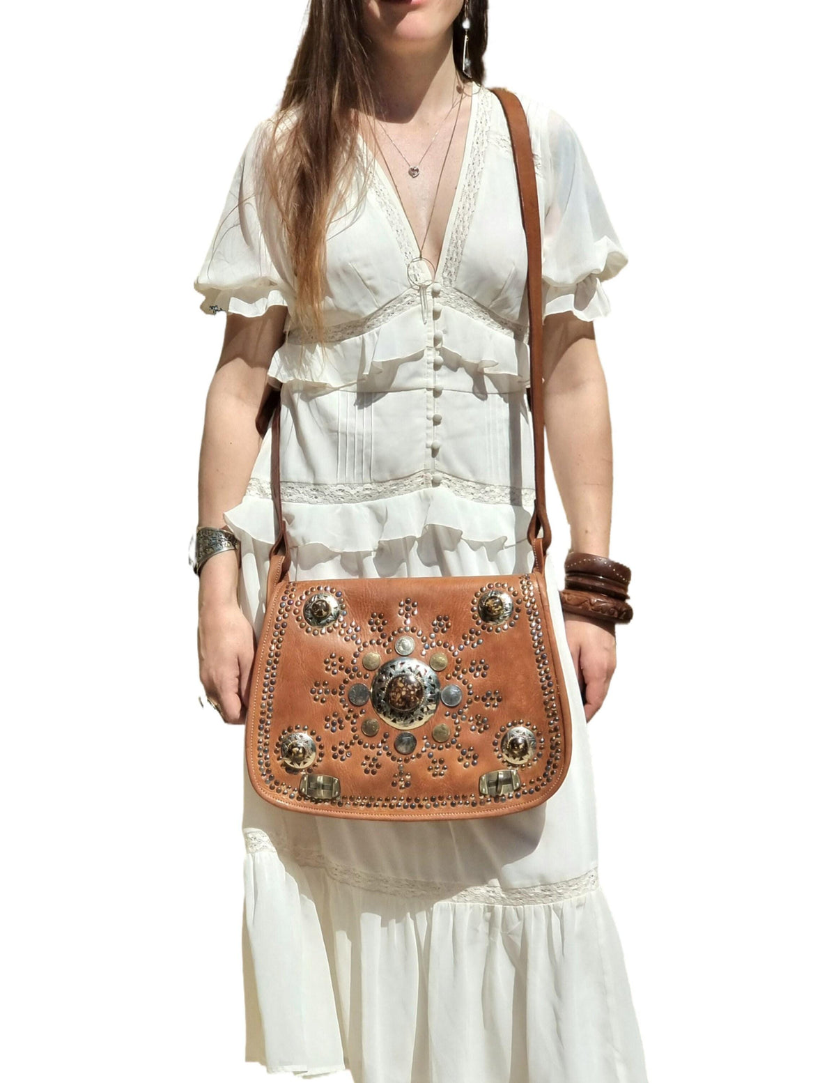 Moroccan Leather Handbag & Wallet Set – Boho Crossbody Purse and Wristlet Gift Set