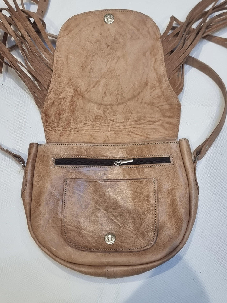 Hand Tooled Leather Bag & Wallet Set: Western Fringe Crossbody Purse