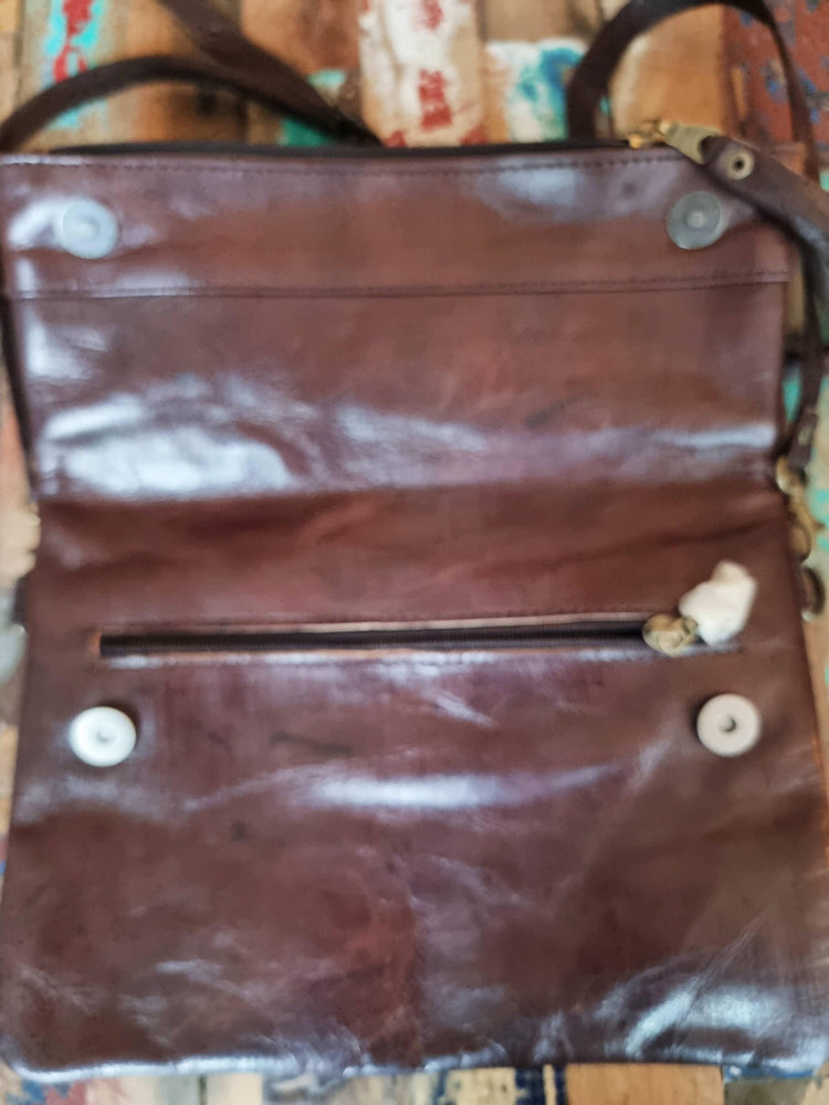 Handmade Leather Crossbody Clutch: Studded Boho Evening Bag