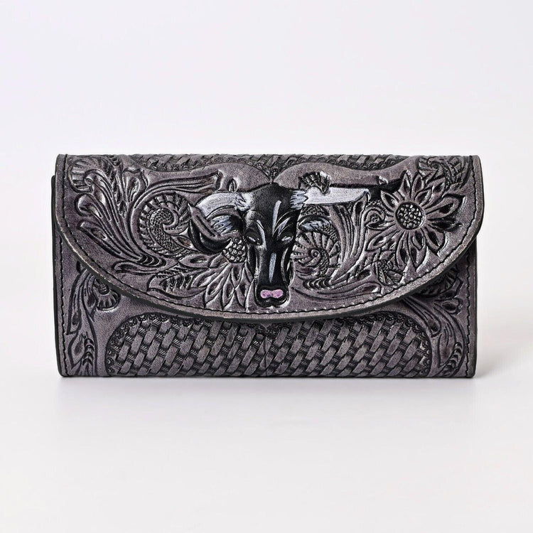 Hand Tooled Leather Western Wallet: Cowgirl Long Purse